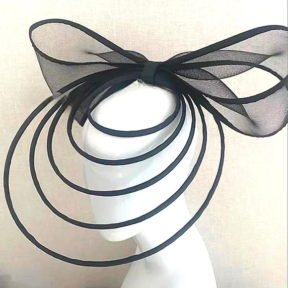 Elegant Unique Big Bow Black CagedFascinator Hat Tea Kentucky Derby Ch…